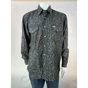 Cowboy Hardware Mens Paisley Long Sleeve Button-Up Shirt M Black White 100% Cott